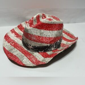 PETER GRIMM RED PATRIOT AMERICANA POCKET LINED DRIFTER COWBOY HAT Red and White